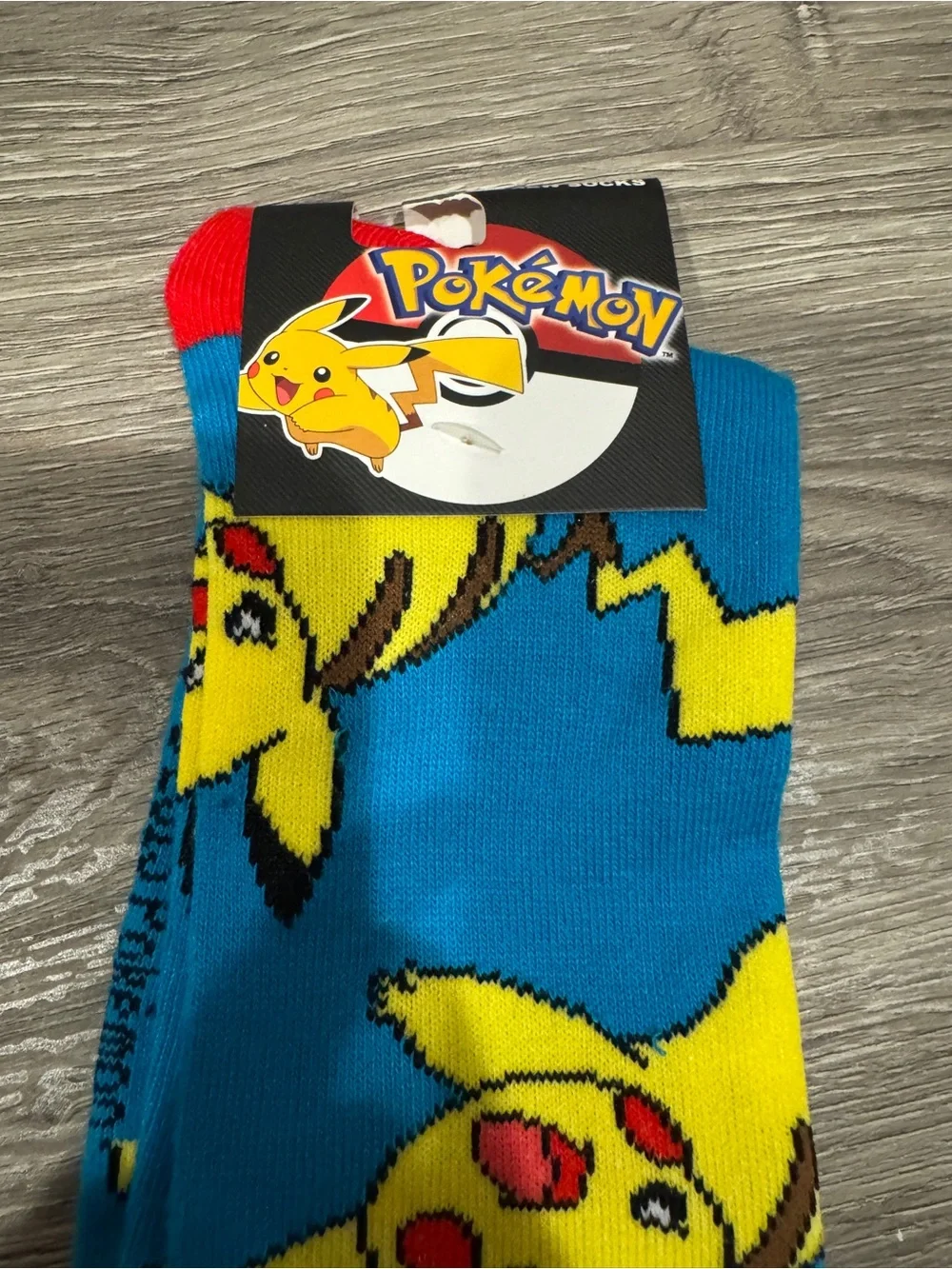Pokemon Bioworld Pikachu Crew Socks Size 10-13 New With Tags - Blue & Red
